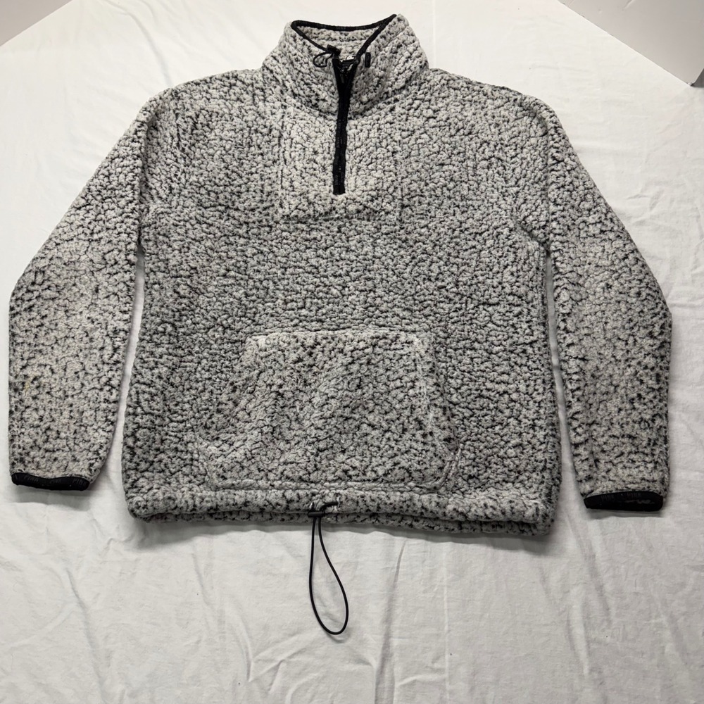 Victoria's Secret PINK Sherpa Fleece Quarter Zip Pullover Grey Black Medium